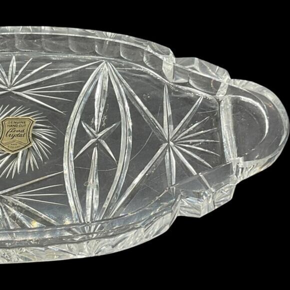 Vintage Lead Crystal Sugar & Creamer Set With Tray & Lid Hand Cut - Picture 13 of 14